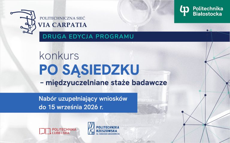 Grafika konkursu PO SĄSIEDZKU – międzyuczelniane staże badawcze, nabór uzupełniający do 15 września 2026 r.